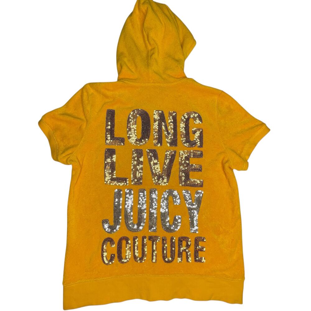 Vintage Y2K Juicy Couture sequin french terry hoodie track pant set L yellow - Picture 12 of 16